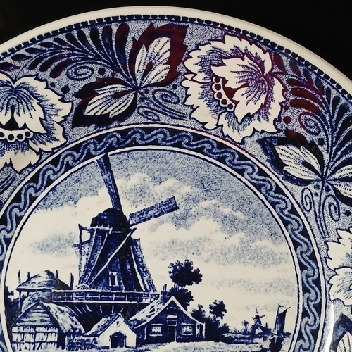 Delft Blue vintage decorative plate used, ceramic with windmill design