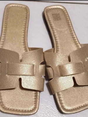 Gorglitter slip on gold sandals like new, size 41-42