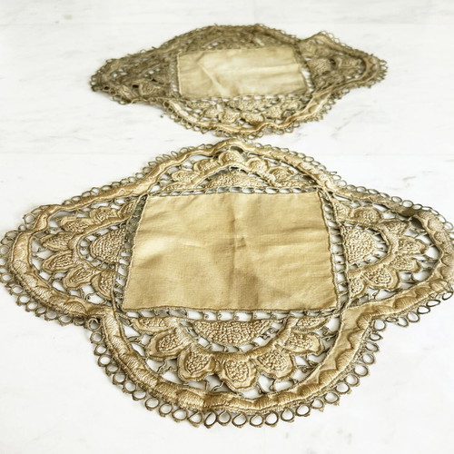Antique Handmade Embroidered Church Doilies used, linen and cotton