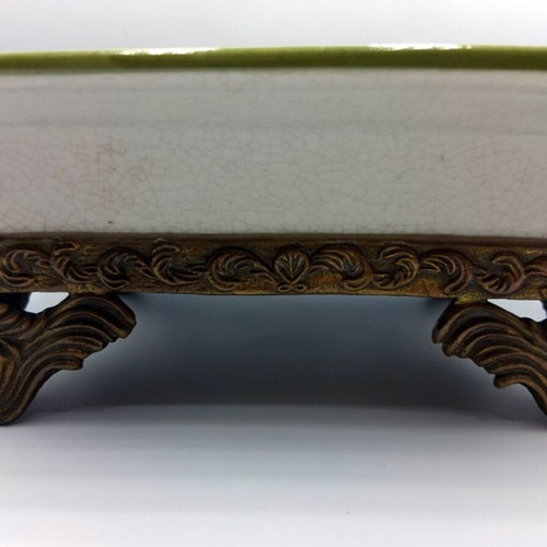 Wong Lee Porcelain Ashtray with Crackle and Bronze Details like new