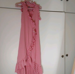 Fornarina Pink & White Striped Ruffle Dress Size S