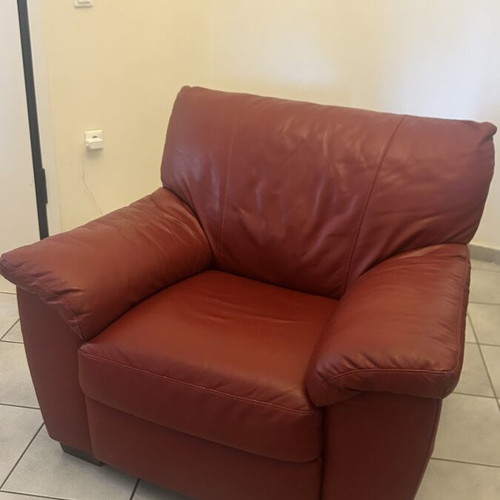 Leather armchairs like new, set of 2, burgundy