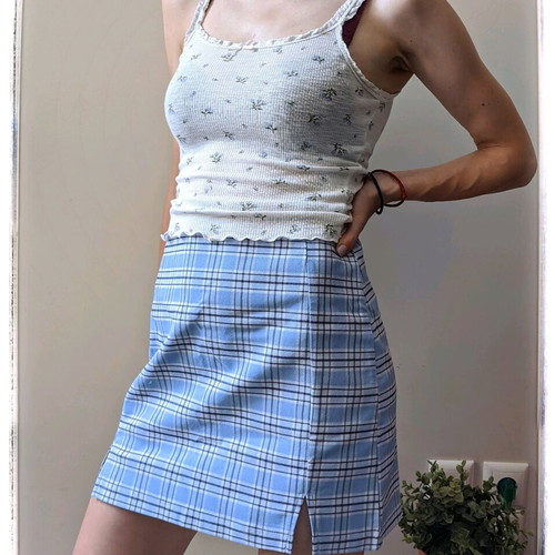 Coquette Mini Skirt used, blue checkered, size 36