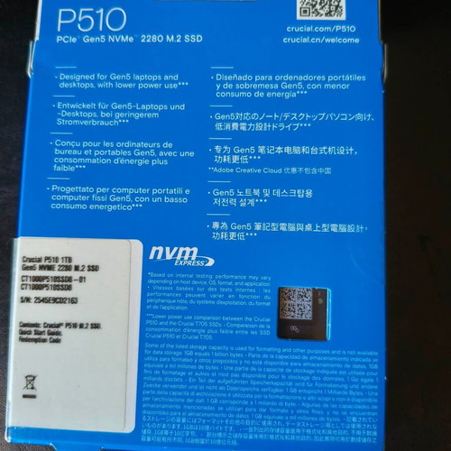 Crucial P510 SSD 1TB M.2 PCIe Gen5 new, high speed
