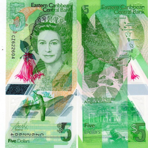 East Caribbean States 5 Dollars 2021 New Issue Polymer QEII Queen Elizabeth 2 P #55 UNC