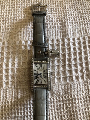 Juicy Couture gray leather watch used with charm and rhinestones
