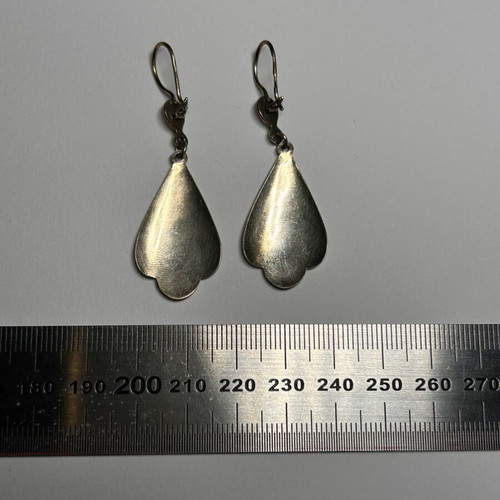 Vintage blackened silver drop earrings used with floral engraving