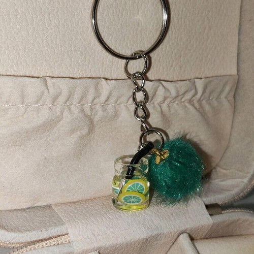 Handmade lime drink keychain with green tassel new