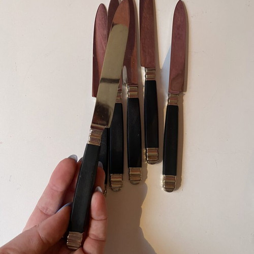 Inox German Stainless Steel Kitchen Knives Set of 6 used, black handle