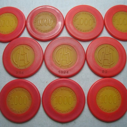 Casino Mauresque Arcachon France 10 rare numbered chips 1950s like new