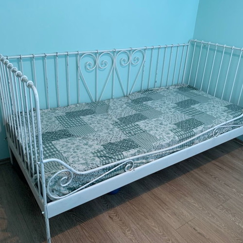 IKEA iron bed used, white with aged effect 90x200 cm