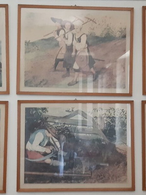 Frames with Italian calendar rural life images, set of 6, used