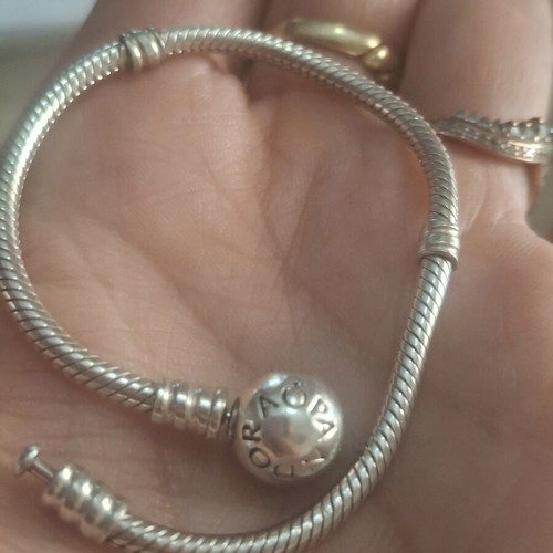 Pandora bracelet 17.5 cm with heart pave clasp and zircon stones