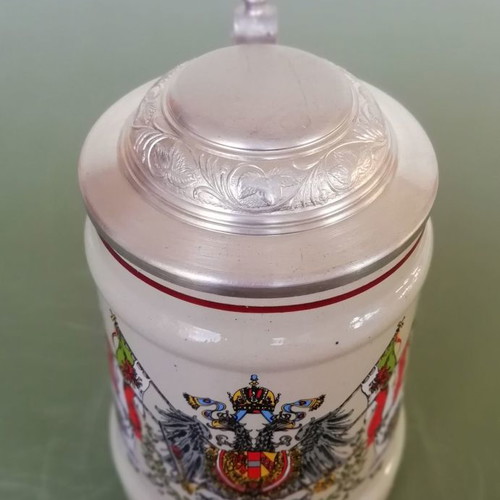Ceramic beer mug Austria new with metal lid