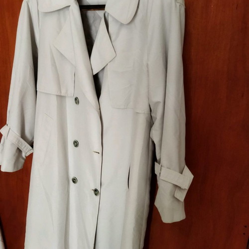 Women's trench coat used light gray, lined, medium size