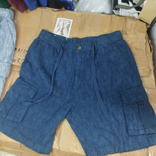 Cargo linen men's shorts NS-7779 new, sizes 30-40, blue