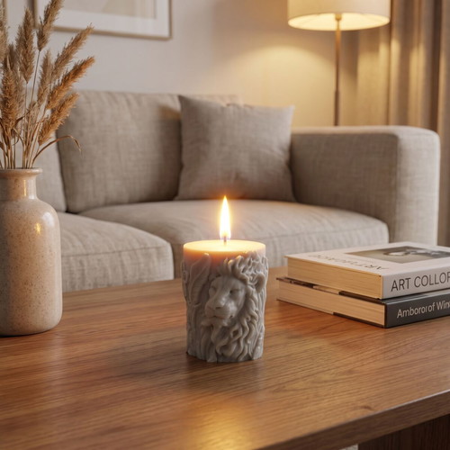 Soy Wax Candle with Baby Powder and White Musk Scent Lion Design new