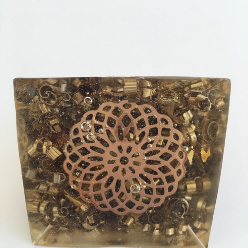 Orgonite pyramid with quartz, silver, copper new