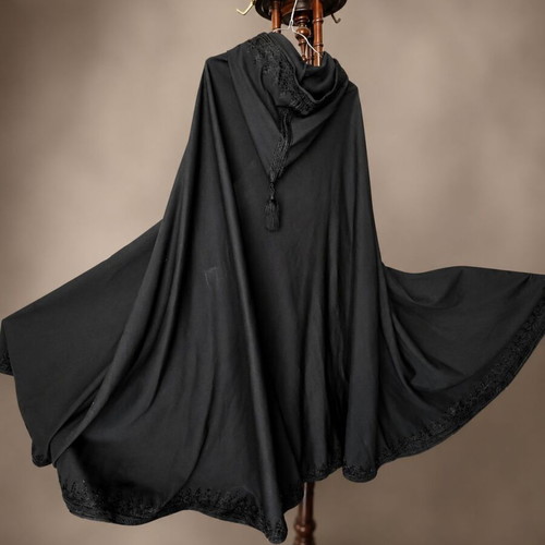 Moroccan Burnous cape with hood, handmade embroidery, one size