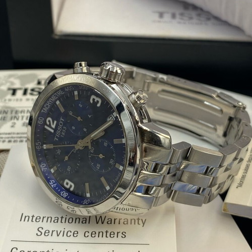 Tissot PRC 200 stainless steel chronograph watch like new, blue dial