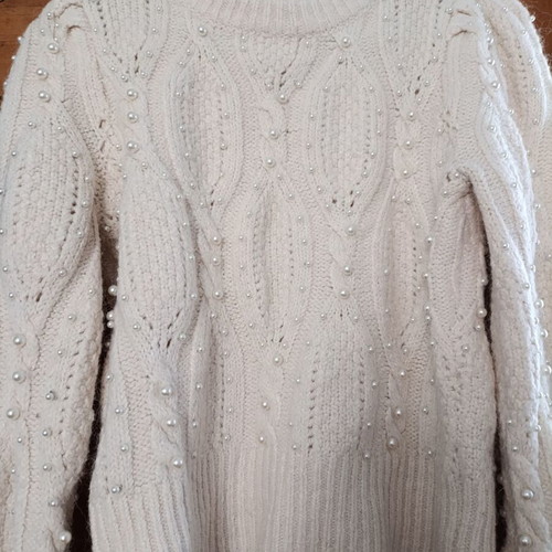 Zara knitted sweater with pearls like new, white, size S
