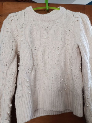 Zara knitted sweater with pearls like new, white, size S