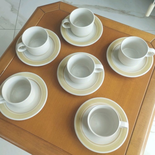 Genuine Stoneware Japan set of 6 large cups and saucers like new