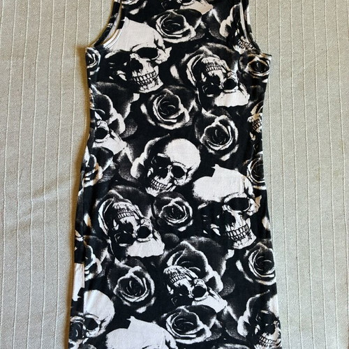 Skull Rose Viscose Mini Vest Dress S/M, excellent pre-loved condition