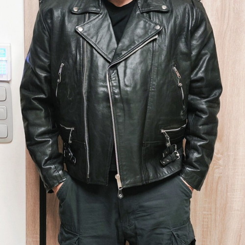 Vintage Akaso Biker Leather Jacket used, size XL, heavyweight black
