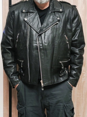 Vintage Akaso Biker Leather Jacket used, size XL, heavyweight black
