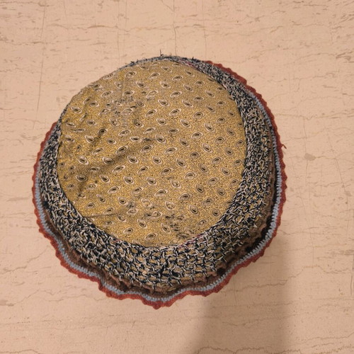 Set of 2 handmade knitted pillows used, traditional with wear