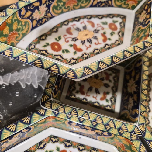 Vintage Imari-style porcelain serving tray used, 5 sections