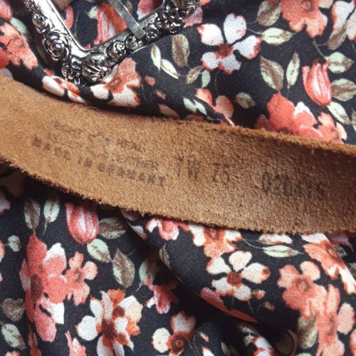 Vintage German leather belt 90s with embossed buckle, 100% genuine leather