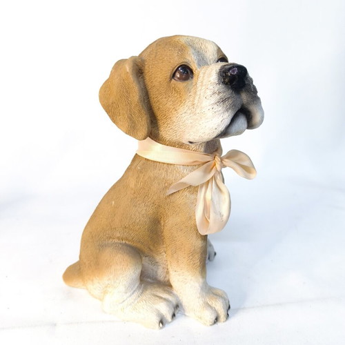 Dog decorative figure used, resin with bow