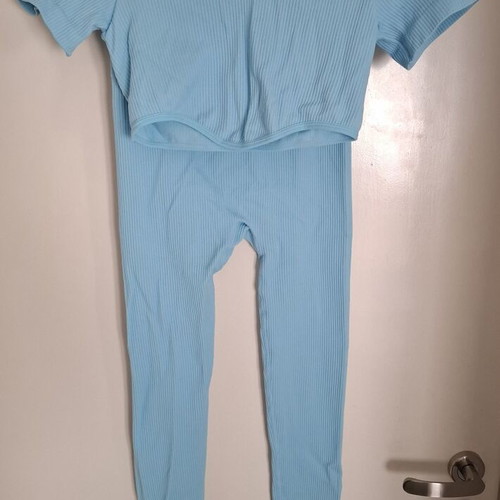 Set of ribbed top and leggings blue S/M like new