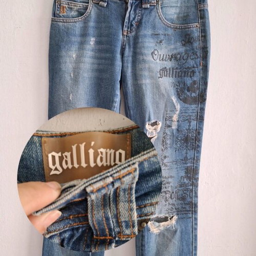 Vintage Y2K John Galliano Low Rise Newspaper Jeans like new, blue