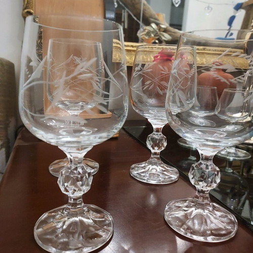 Crystal glasses carved handmade like new, set of 4 pieces