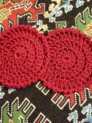 Handmade coaster new in festive dark red color