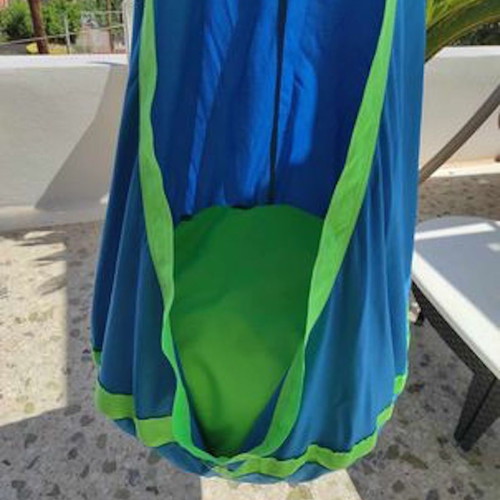 Children's Hanging Swing hammock like new, blue and green fabric