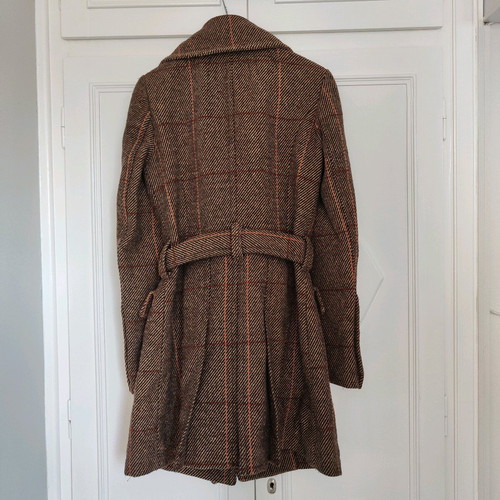 Amisu coat brown checkered like new, wool tweed