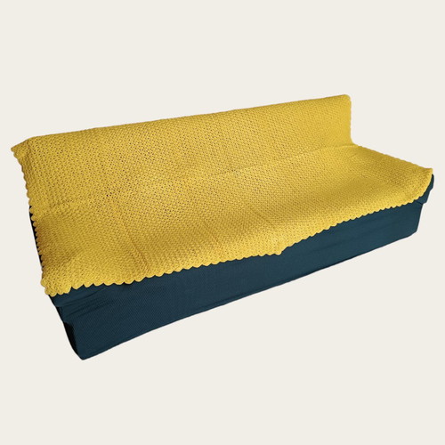 Handmade knitted yellow blanket used