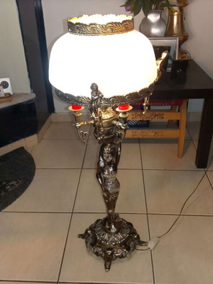 Table lamp baroque style 1950-60 used, antimony, 82 cm height
