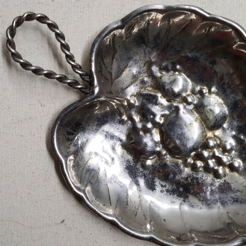 Vintage silver plated leaf-shaped plate used with embossed design