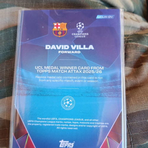 David Villa UCL Medal Winner Card 2010/11 season, like new