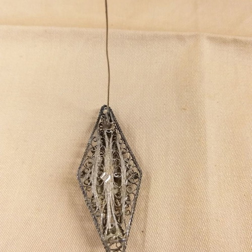 Silver filigree rhombus-shaped pin very old