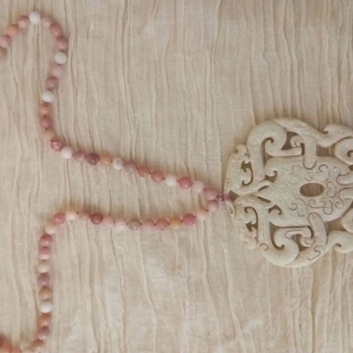 Jade beige with pink opal handmade