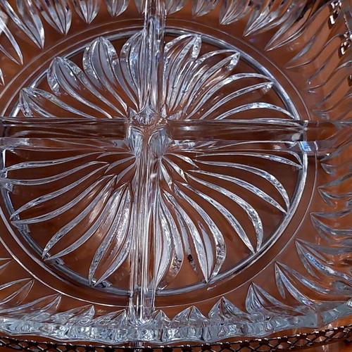 Vintage German Lead Crystal 4-Section Serving Tray used