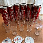  10 Ποτήρια CocaCola με αθλήματα Ολυμπιακών Αγώνων 2004 και τις μασκότ Φοίβο και Αθηνά και 6 σουβέρ!