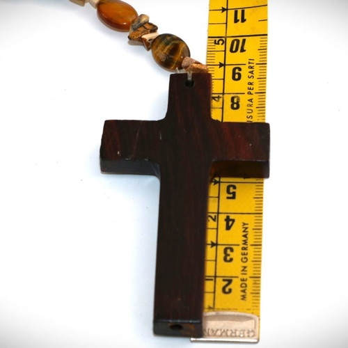 Wooden cross necklace pendant new with semi-precious stones