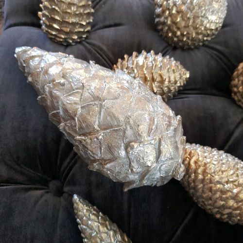 Golden decorative pine cones like new, Christmas decoration